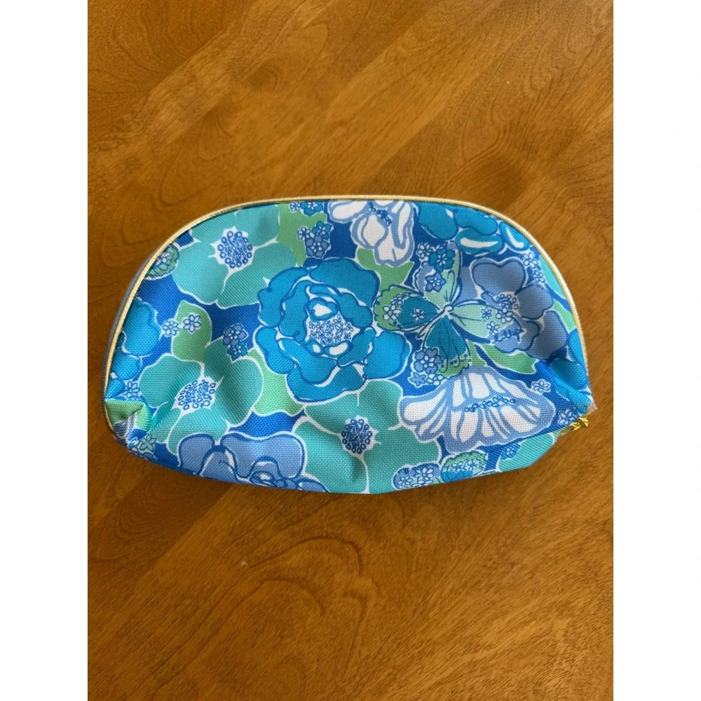 Lilly Pulitzer for Estee Lauder Floral Butterfly Makeup Bag Blue Green Pink